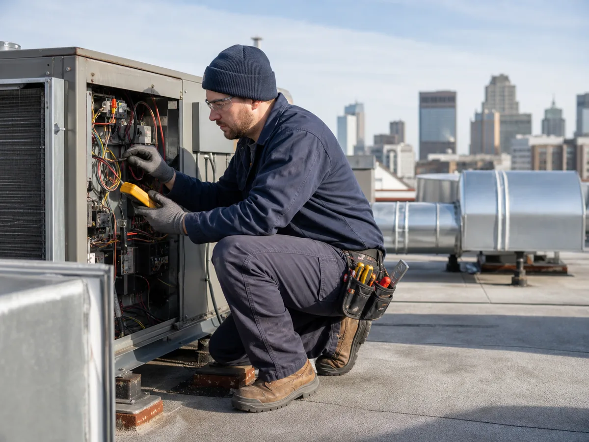 HVAC/R Technician at work in a realistic setting.
