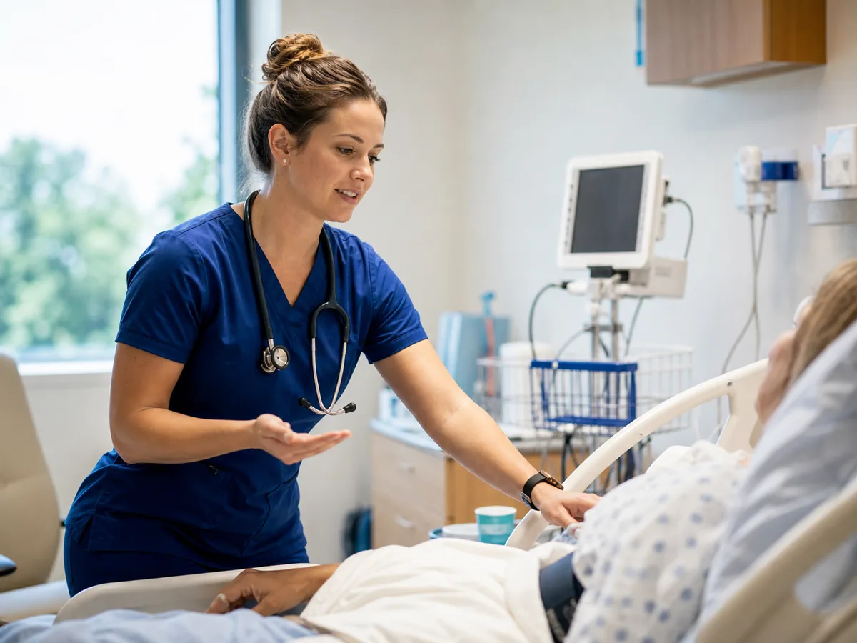 Registered Nurse at work in a realistic setting.